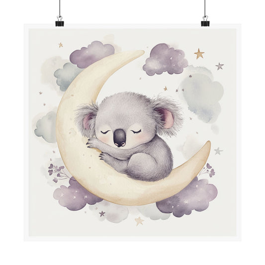 Cozy Koala Poster, Cute Animal Art, Nursery Decor, Baby Shower Gift, Dreamy Moon Theme