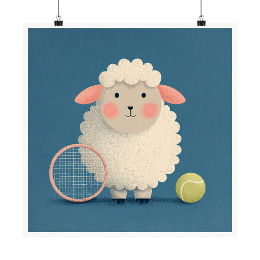 Cute Sheep Tennis Poster, Kids Room Wall Art, Nursery Decor, Playful Animal Print, Gift for Young Athletes
