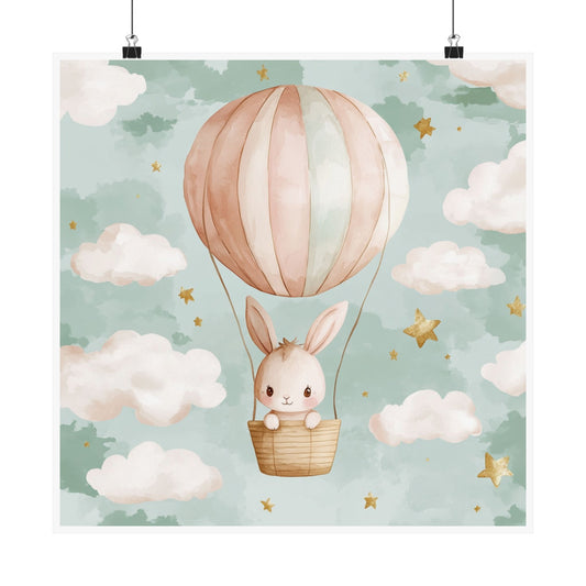Whimsical Bunny Balloon Poster, Cute Nursery Art, Baby Room Decor, Kids Wall Art, Unique Gift for Baby Shower