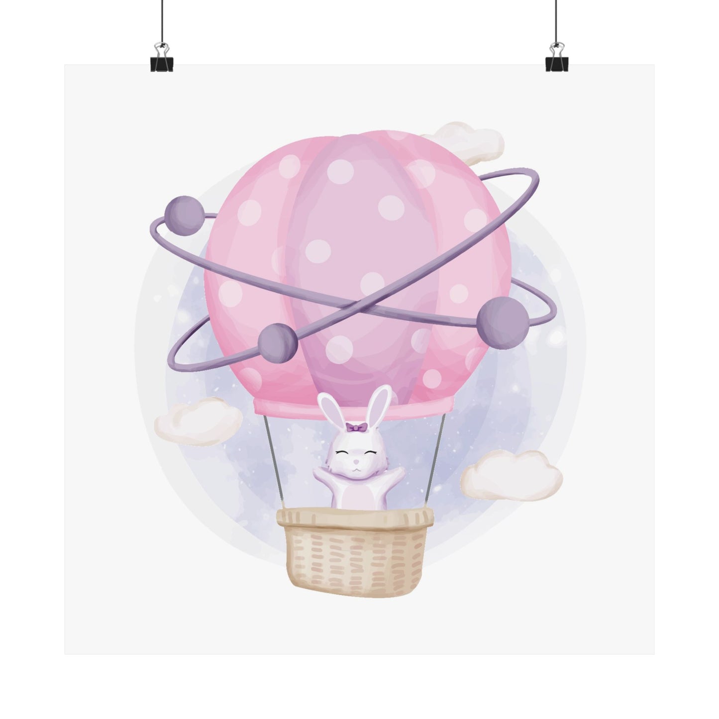 Whimsical Hot Air Balloon Poster, Cute Nursery Decor, Kids Room Art, Baby Shower Gift, Fantasy Wall Art, Playful Rabbit Design