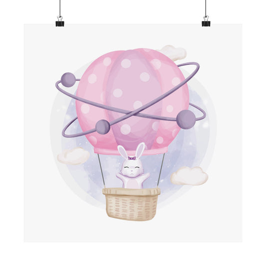Whimsical Hot Air Balloon Poster, Cute Nursery Decor, Kids Room Art, Baby Shower Gift, Fantasy Wall Art, Playful Rabbit Design