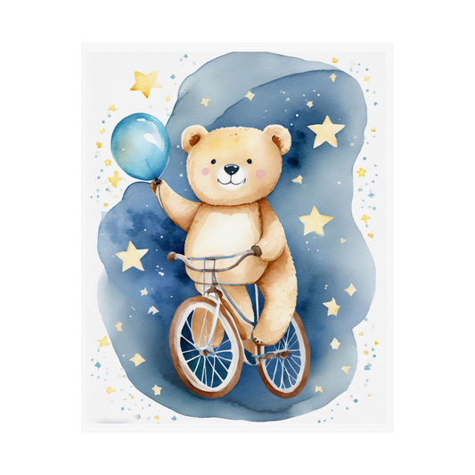 Whimsical Bear Bike Poster, Cute Nursery Art, Kids Room Decor, Baby Shower Gift, Playroom Wall Art, Childrens Decor