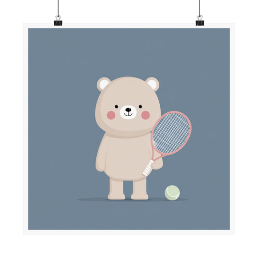 Cute Bear Tennis Poster, Animal Art Print, Kid's Room Decor, Playroom Wall Art, Children's Gift, Tennis Theme