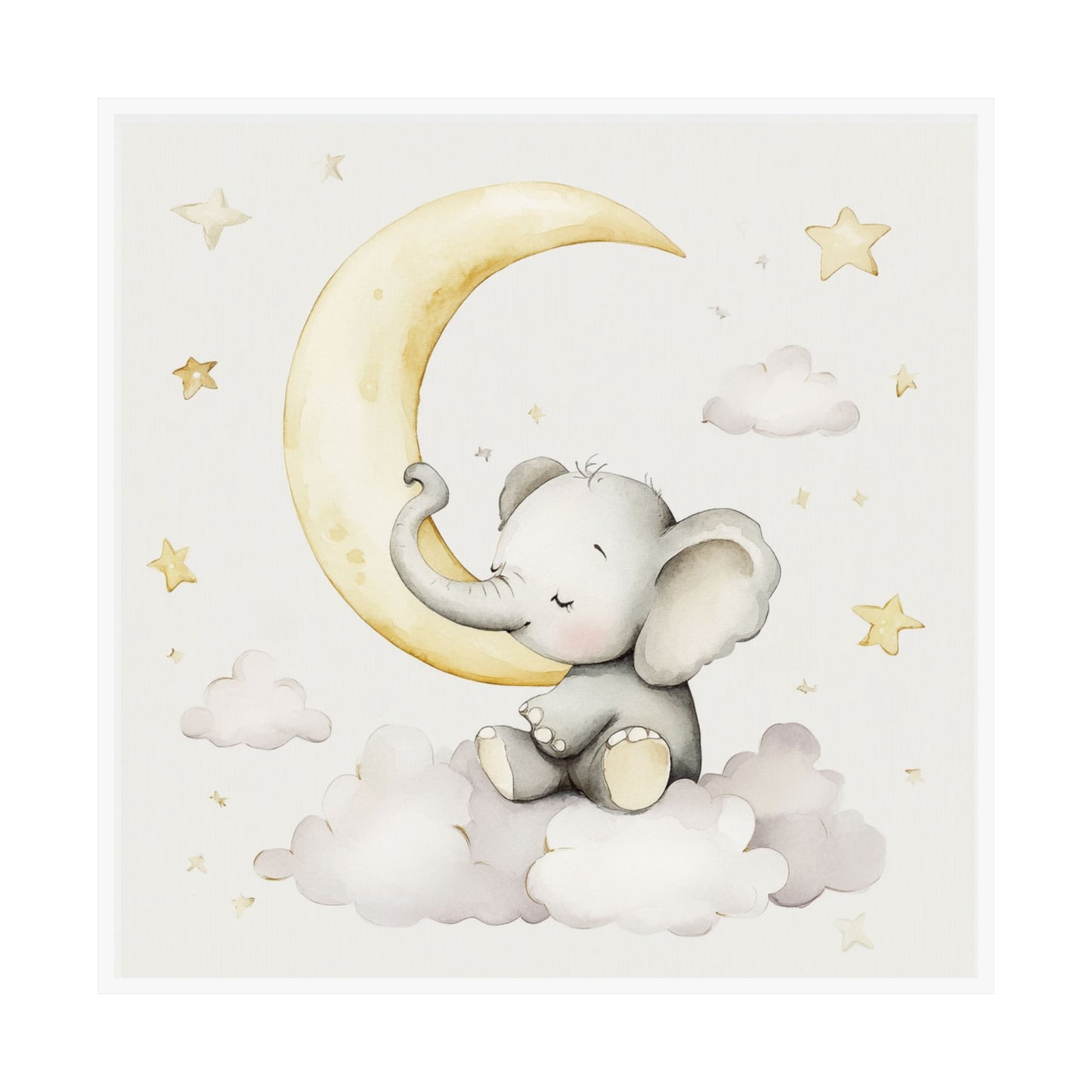 Elephant Moon Nursery Poster, Baby Room Wall Art, Cute Animal Decor, Kids Bedroom Print, Moon and Stars Design