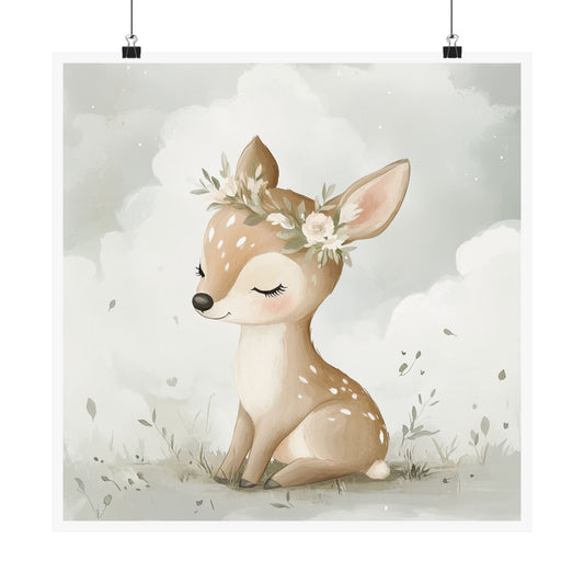 Whimsical Animal Art Print, Cute Deer Poster, Nursery Decor, Kids Room Wall Art, Floral Wall Art, Baby Shower Gift