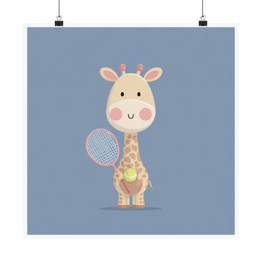 Cute Giraffe Tennis Vertical Posters, Kid's Room Decor, Playroom Wall Art, Gift for Animal Lovers, Nursery Decoration