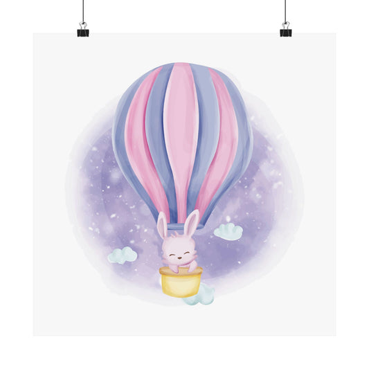 Cute Bunny Hot Air Balloon Poster, Nursery Wall Art, Baby Shower Decor, Kids Room Decoration, Whimsical Home Decor