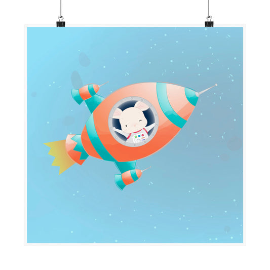 Whimsical Space Rocket Poster, Cute Kids Room Art, Children's Decor, Nursery Wall Print, Gift for Space Lovers, Playful Home Decor