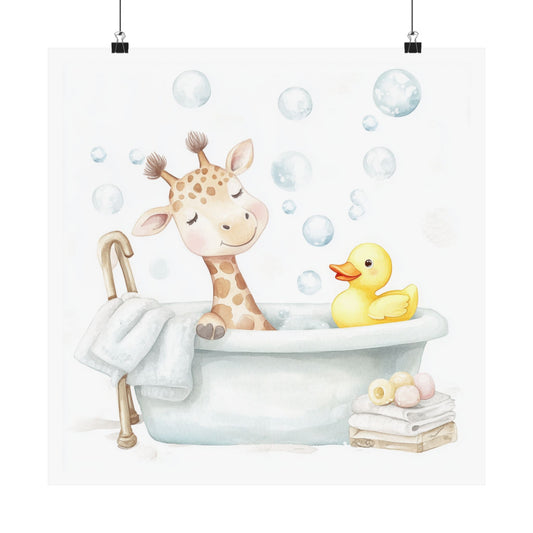 Cute Giraffe Bath Time Poster, Nursery Wall Art, Baby Shower Gift, Kids Room Decor, Animal Print, Nursery Decor