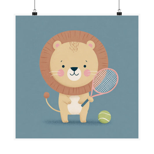 Cute Animal Wall Art, Lion Tennis Poster, Kids Room Decor, Playful Nursery Print, Gift for Baby Shower