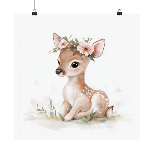 Whimsical Forest Animal Poster, Nursery Wall Art, Cute Deer Print, Floral Decor for Kids Room, Baby Shower Gift, Woodland Theme