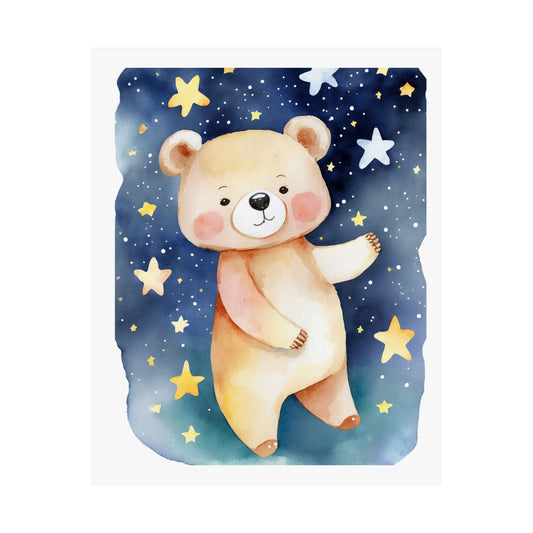 Cute Bear Starry Night Matte Vertical Poster, Nursery Art, Baby Shower Gift, Kids Room Decor, Wall Art
