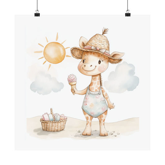 Whimsical Giraffe Poster, Cute Nursery Art, Summer Decor, Gift for Kids, Child's Room Wall Decor