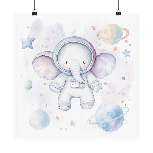 Cute Astronaut Elephant Vertical Poster, Nursery Wall Decor, Children's Room Art, Baby Shower Gift, Space-Themed Art Print