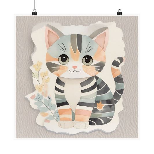 Cute Cat Decor Poster, Whimsical Cat Art Print, Modern Wall Art, Gift for Cat Lovers, Kids Room Decor, Cat Lover's Gift