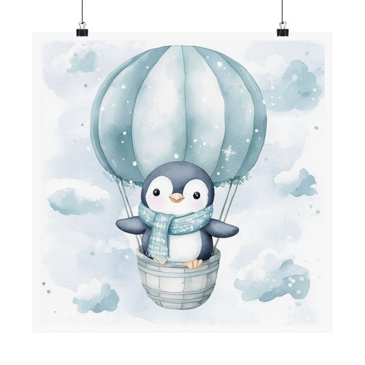Cute Penguin Hot Air Balloon Poster | Nursery Decor, Children's Room Art, Winter Theme, Baby Shower Gift, Wall Art