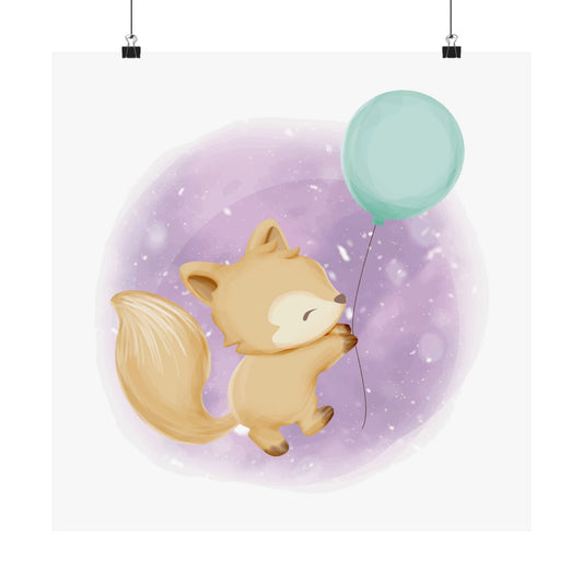 Cute Fox Balloon Art Print, Whimsical Wall Decor, Nursery Poster, Kids Room Decoration, Gift for Baby Shower