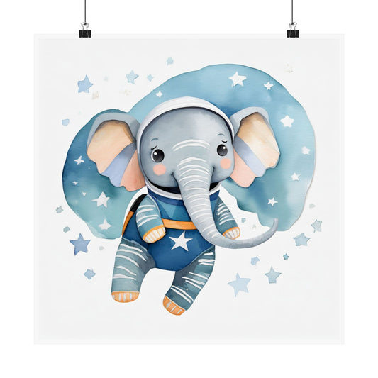 Cute Elephant Space-Themed Poster, Nursery Wall Art, Baby Shower Gift, Kids Room Decor, Whimsical Animal Print