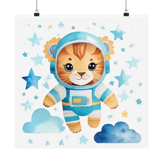 Cute Astronaut Lion Poster, Kids Room Decor, Nursery Wall Art, Baby Shower Gift, Children's Bedroom Decoration
