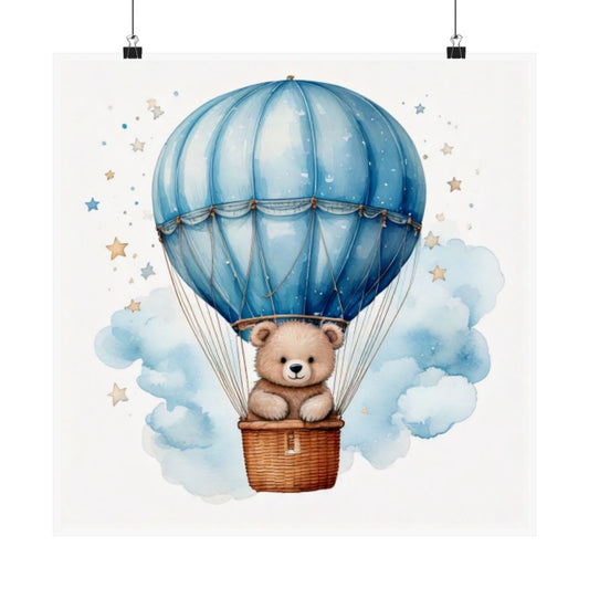 Cute Bear in Hot Air Balloon Matte Vertical Posters, Nursery Art, Baby Shower Gift, Kid's Room Decor, Dreamy Wall Art