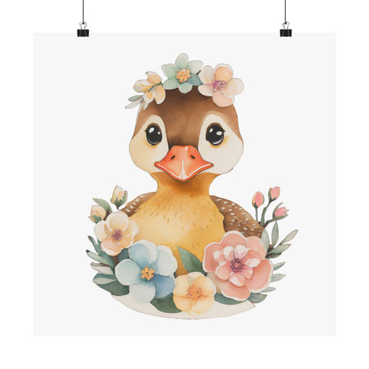Charming Duckling Floral Poster, Cute Home Decor, Nursery Art, Baby Shower Gift, Kids Room Wall Art, Spring Decor