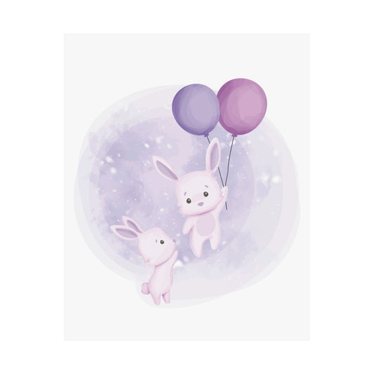 Whimsical Bunny Balloon Art Prints, Cute Nursery Wall Decor, Kids Room Posters, Playful Gift for Baby Showers, Pastel Animal Art