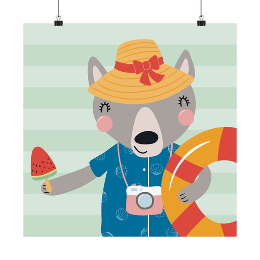 Playful Summer Animal Poster, Cute Kids Room Decor, Fun Beach Vibes, Nursery Wall Art, Child's Room Accent