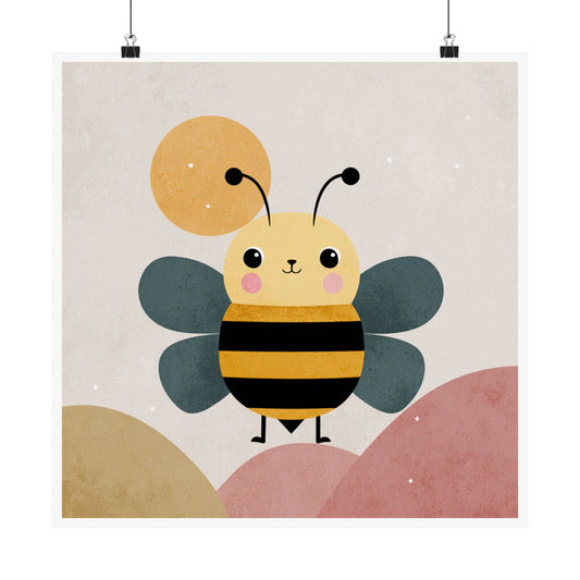 Whimsical Bee Poster, Cute Insect Art Print, Nursery Decor, Gift for Kids, Botanical Wall Art, Bee Lover Decor