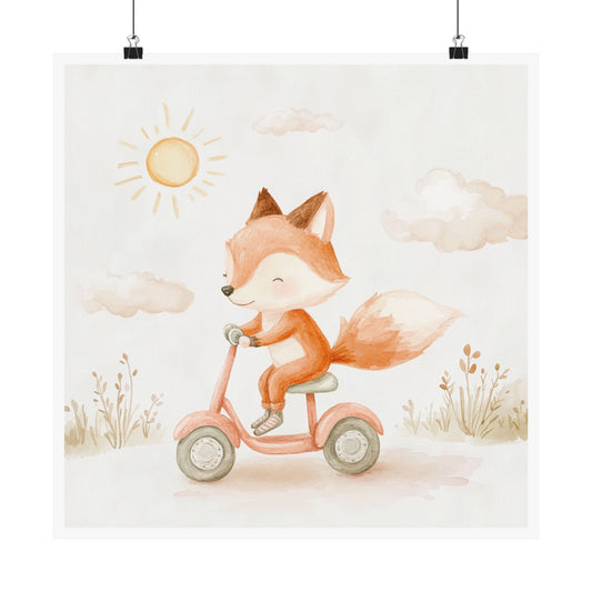 Whimsical Fox Poster Art, Cute Nursery Decor, Playful Wall Art, Kids Room Decor, Children's Art Print