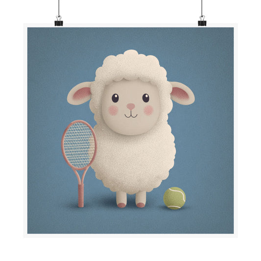 Adorable Tennis Sheep Poster | Cute Wall Art for Kids, Nursery Decor, Animal Lover Gift, Playroom Decoration, Fun Artwork