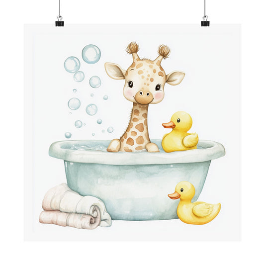 Cute Giraffe Bath Time Poster, Nursery Wall Art, Baby Room Decor, Kids Bathroom Print, Birthday Gift for Children