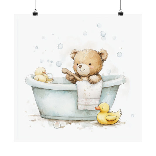Cute Bath Time Bear Poster, Nursery Decor, Baby Shower Gift, Kids Room Wall Art, Baby Room Decoration