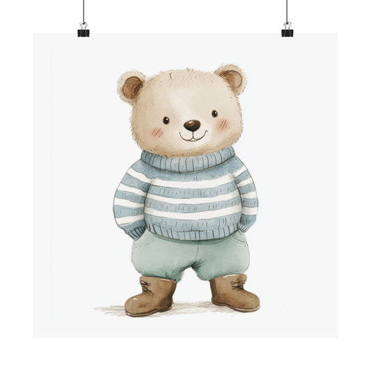 Cute Bear Illustration Poster, Nursery Wall Art, Kid's Room Decor, Baby Shower Gift, Animal Print for Children