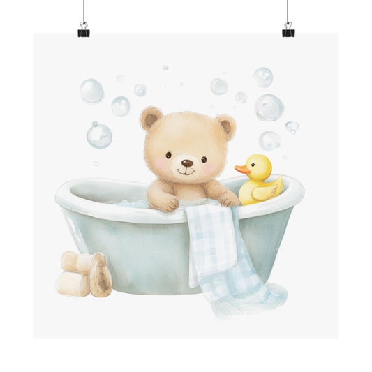 Adorable Bear Bath Print, Cute Nursery Wall Art, Baby Room Decor, Kids Gift, Animal Art Poster, Baby Shower Decoration