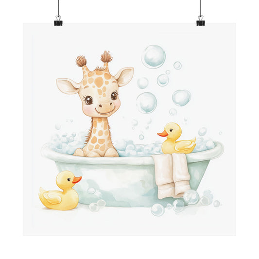 Adorable Giraffe Bath Time Poster, Kids Room Decor, Nursery Wall Art, Baby Shower Gift, Cute Animal Print