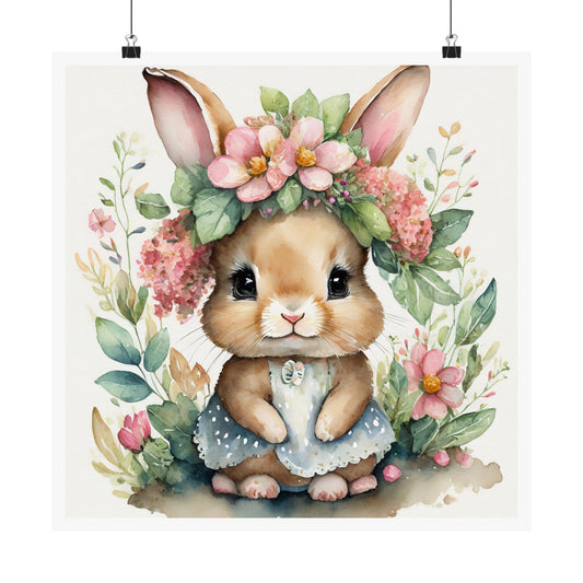 Whimsical Bunny Floral Poster, Cute Nursery Art Print, Spring Decor, Gift for Kids, Baby Shower, Easter Decoration