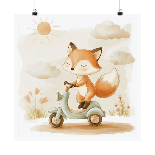Cute Fox Scooter Adventure Vertical Poster, Kids Room Decor, Nursery Wall Art, Playroom Art, Baby Shower Gift