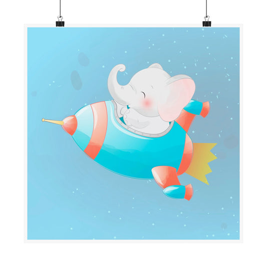 Cute Elephant Rocket Adventure Poster, Nursery Wall Art, Kids Room Decor, Baby Shower Gift, Playroom Art