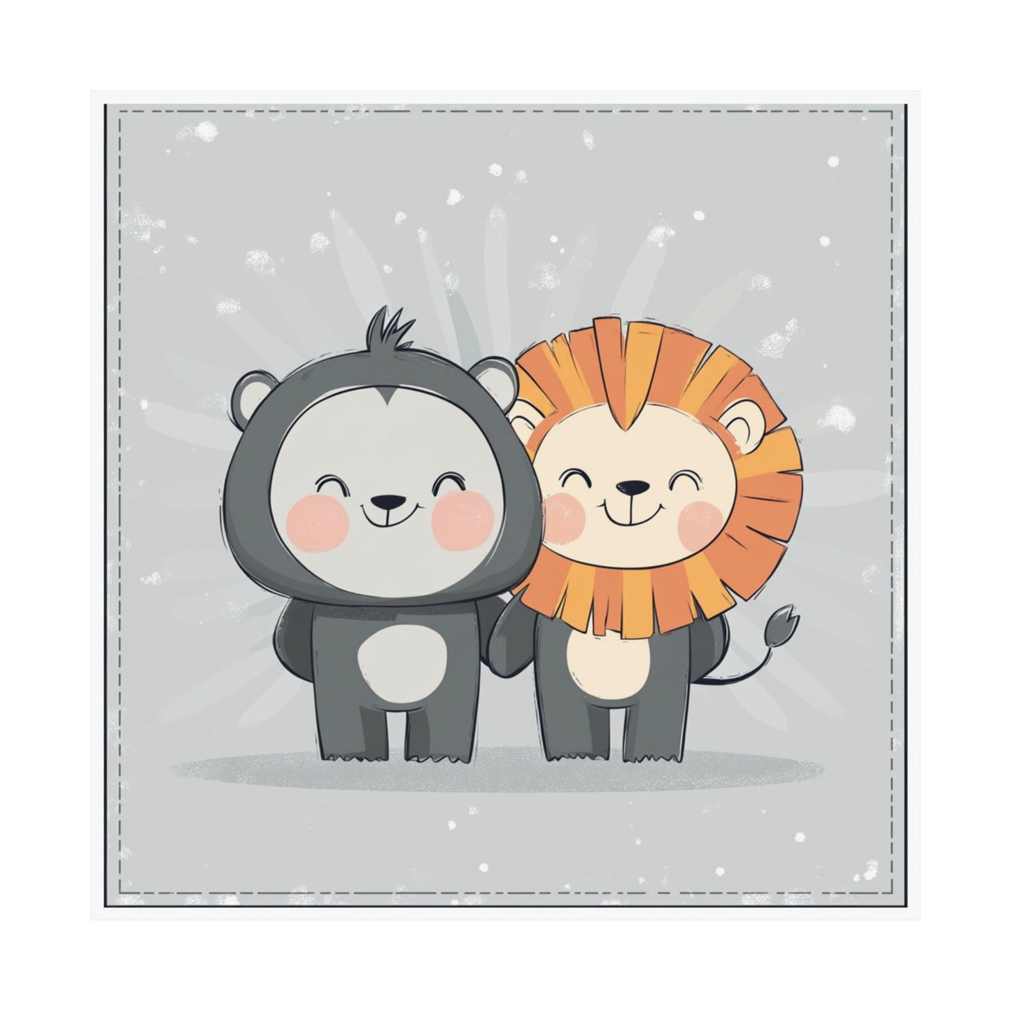 Cute Animal Friendship Poster, Nursery Art, Kids Room Decor, Lion and Bear Print, Gift for Baby Shower