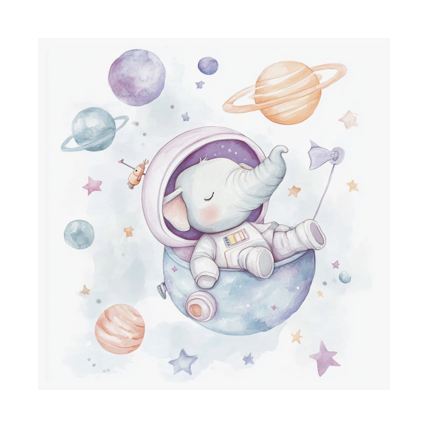 Whimsical Elephant Space Poster, Nursery Decor, Kid's Room Art, Celestial Wall Art, Baby Shower Gift, Playroom Decoration