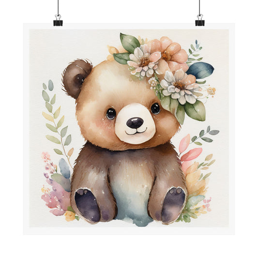 Cute Bear Nursery Wall Art, Matte Vertical Posters, Baby Room Decor, Animal Prints, Children's Art, Floral Home Decor