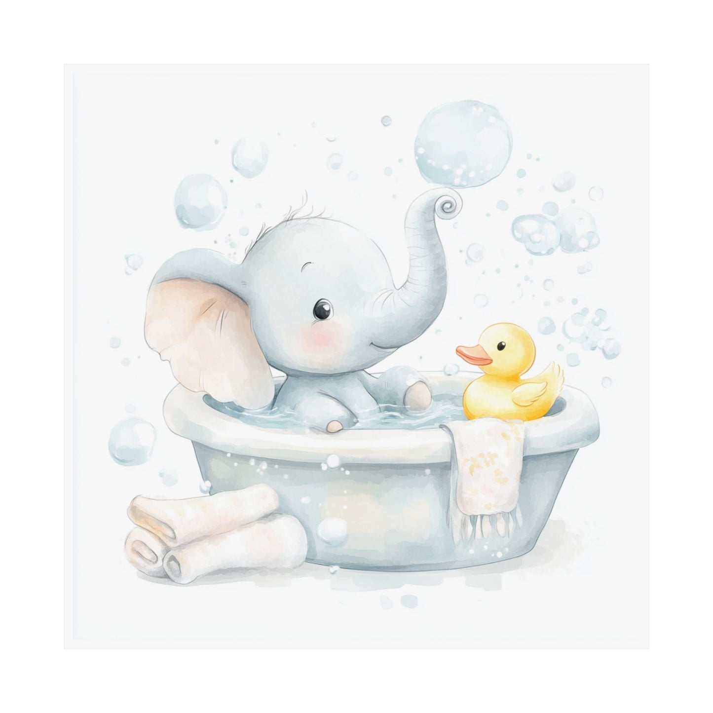 Cute Bathroom Decor Poster, Baby Elephant Art Print, Nursery Wall Art, Kids Room Decoration, Adorable Gift for Baby Showers, Animal Wall Art
