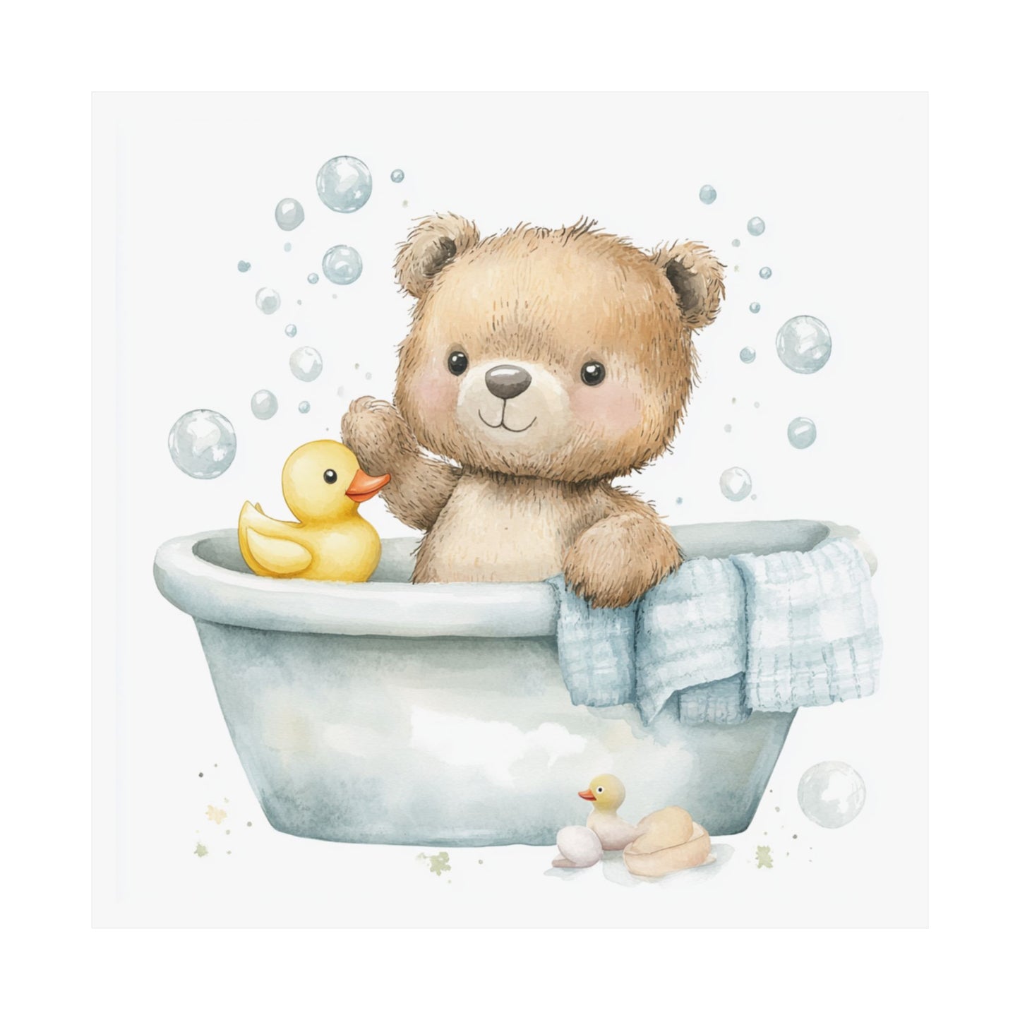 Cute Bear Bathtime Vertical Poster, Nursery Wall Art, Baby Shower Gift, Children Room Decor, Perfect for Kids' Spaces