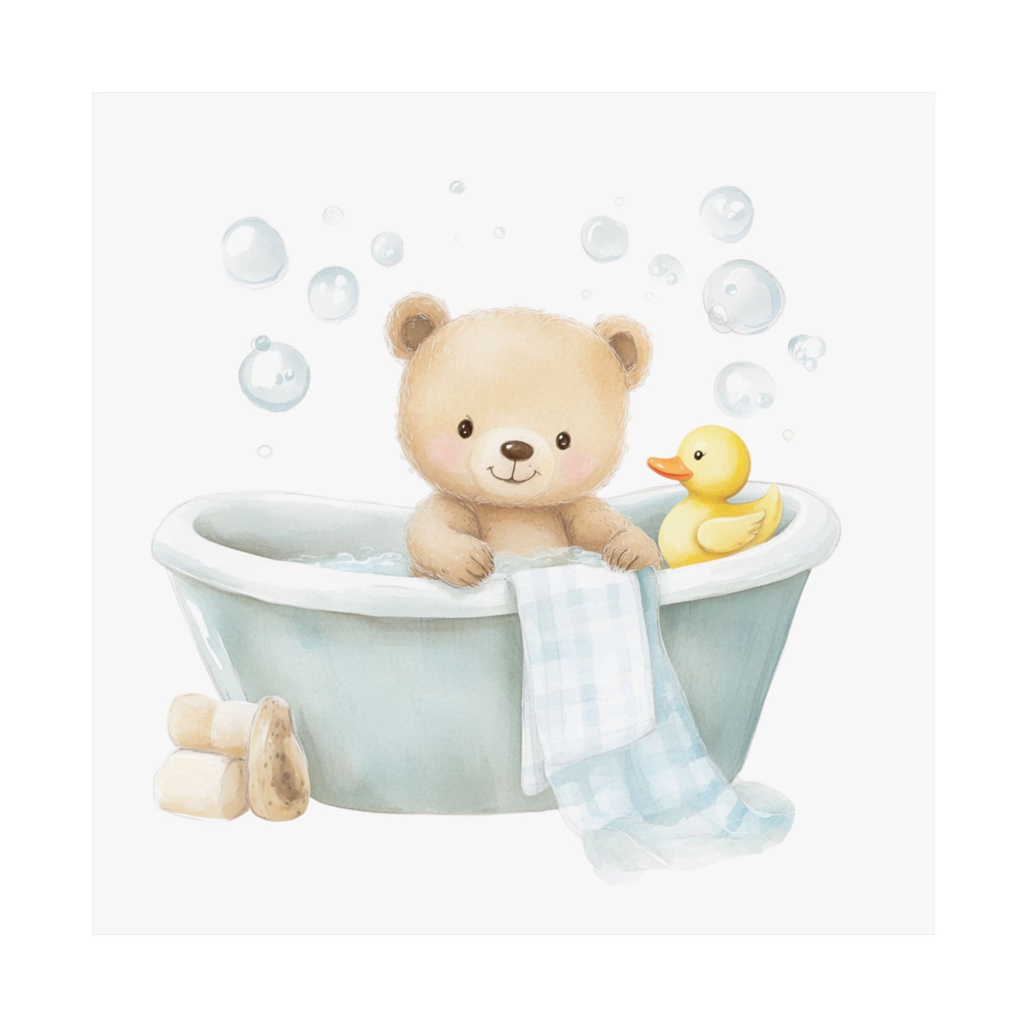 Adorable Bear Bath Print, Cute Nursery Wall Art, Baby Room Decor, Kids Gift, Animal Art Poster, Baby Shower Decoration