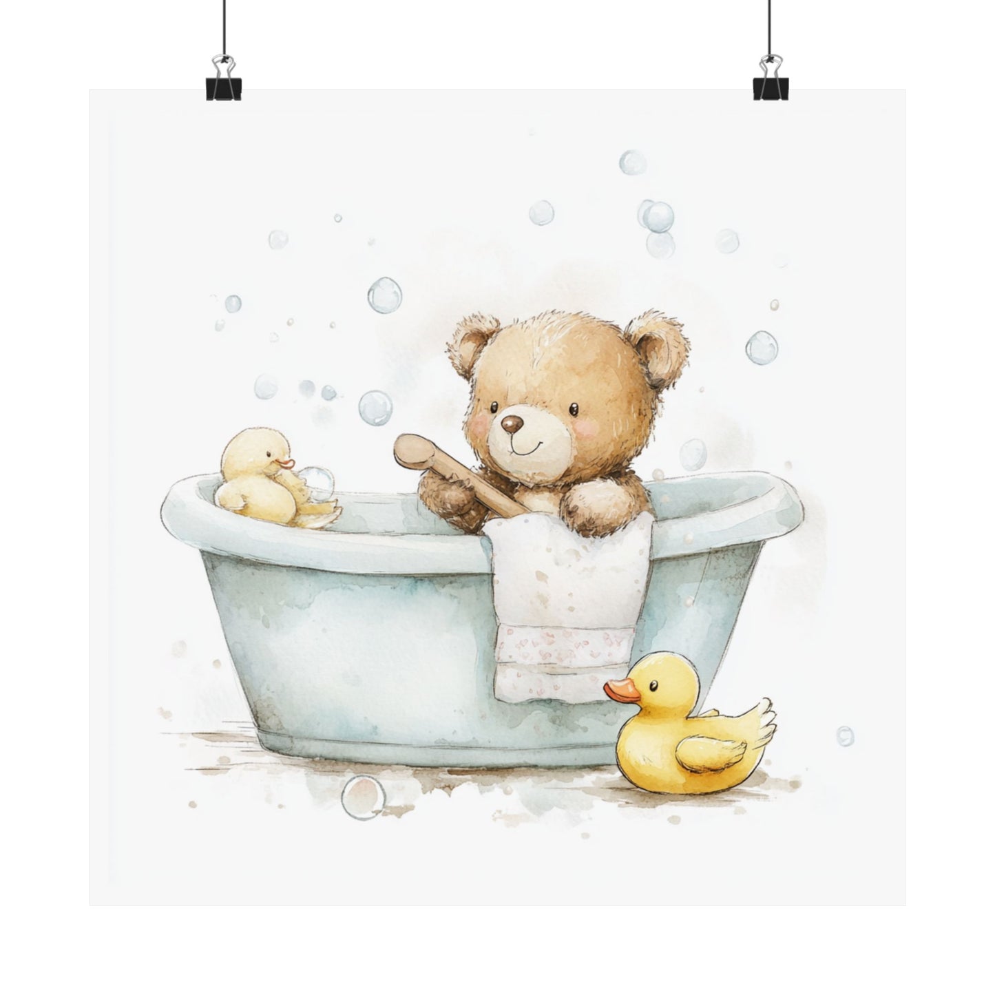 Cute Bath Time Bear Poster, Nursery Decor, Baby Shower Gift, Kids Room Wall Art, Baby Room Decoration