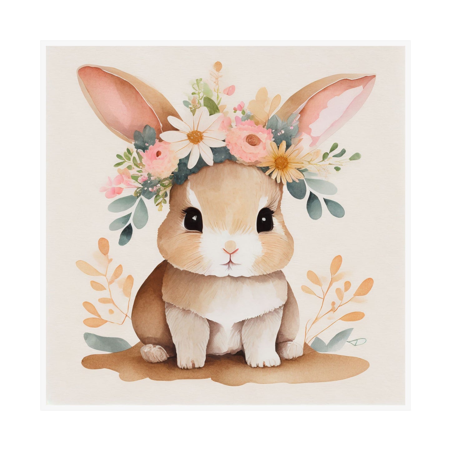 Charming Bunny Poster, Cute Animal Wall Art, Floral Rabbit Decor, Kid's Room Decoration, Spring Inspired Print