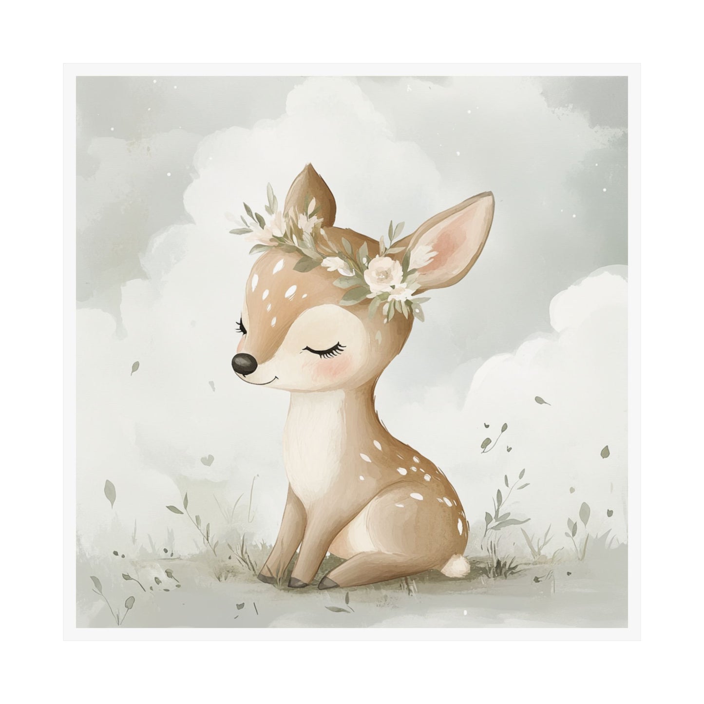 Whimsical Animal Art Print, Cute Deer Poster, Nursery Decor, Kids Room Wall Art, Floral Wall Art, Baby Shower Gift