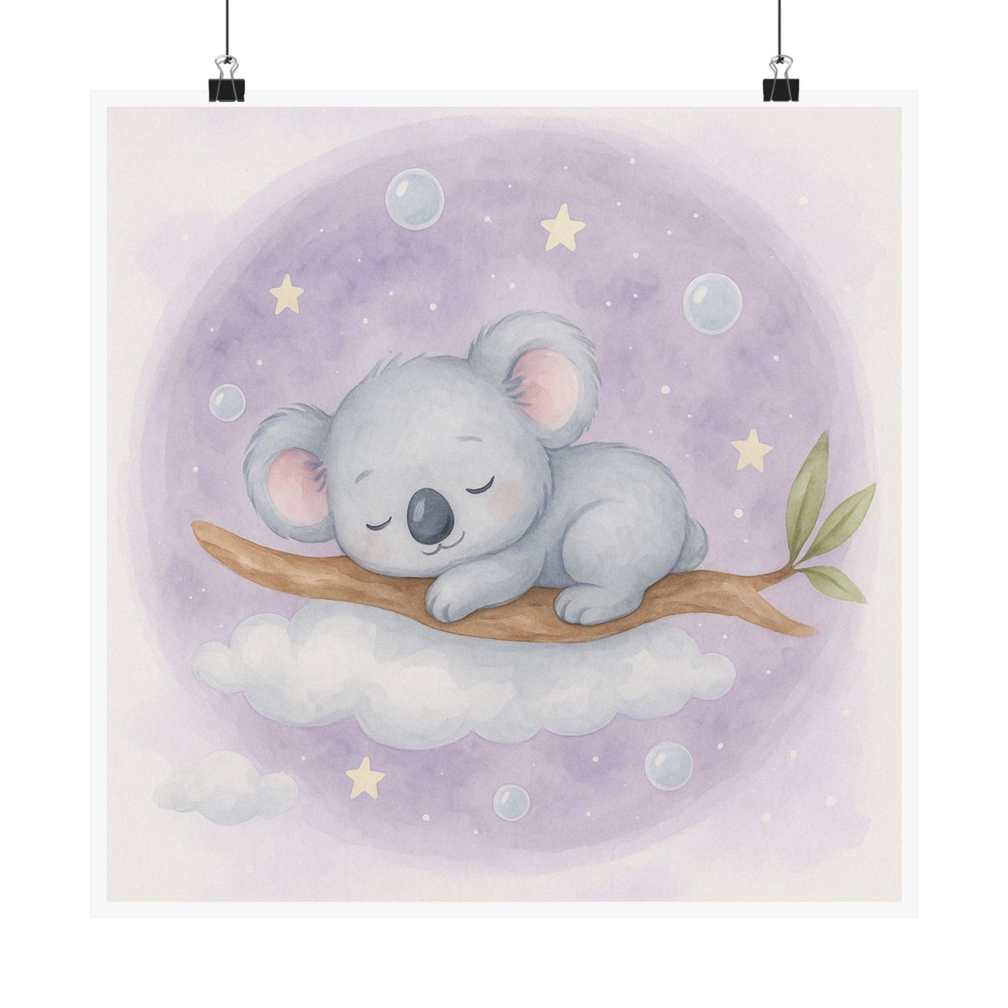 Whimsical Koala Vertical Poster Art, Nursery Decor, Kid's Room Wall Art, Baby Shower Gift, Sleepy Animal Print