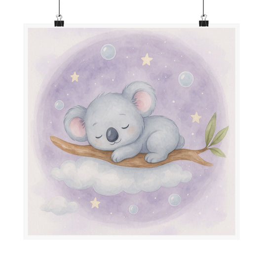 Whimsical Koala Vertical Poster Art, Nursery Decor, Kid's Room Wall Art, Baby Shower Gift, Sleepy Animal Print