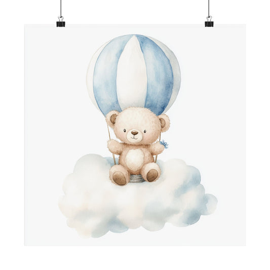 Whimsical Bear Hot Air Balloon Poster, Cute Nursery Wall Art, Kids Room Decor, Baby Shower Gift, Childrens Art Print